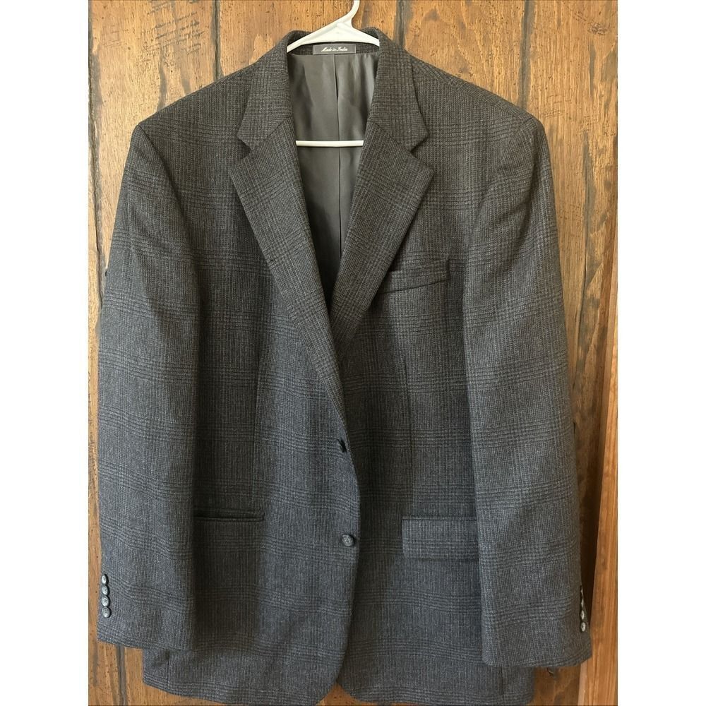 Mens OSCAR DE LA RENTA  Herringbone‎  sport coat suit jacket blazer 44 L Black